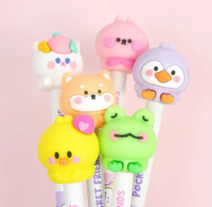Kawaii Baby Animal Design Toppers with Pencil - Set of 6