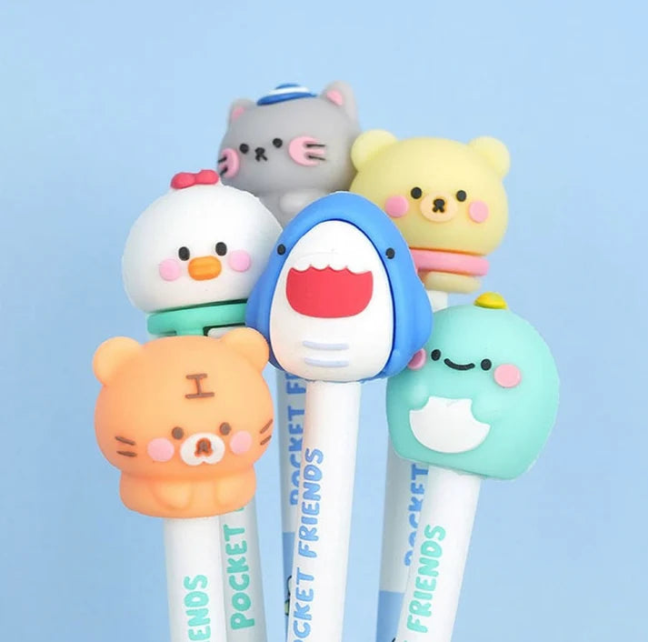 Kawaii Baby Animal Design Toppers with Pencil - Set of 6