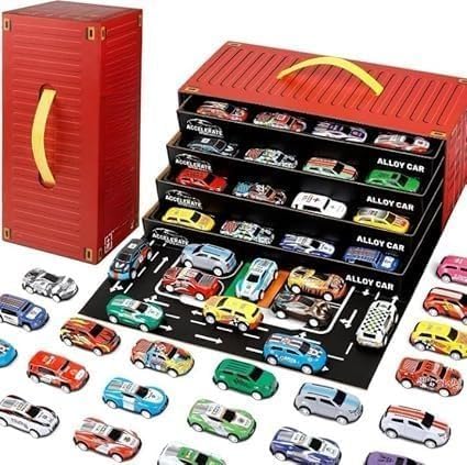 48pc Car Container Pull Back Toy Car Collection (48 Pieces) – Compact Storage Box, Perfect Travel Gift for Kids