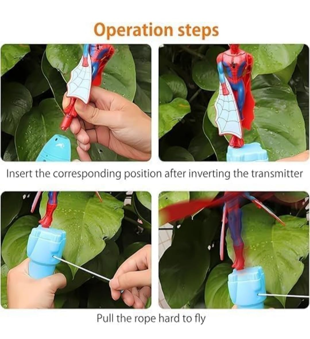 Flying Spiderman Action Toy, Hand-Press Launcher, Plastic, No Batteries Required, Kids Indoor Play