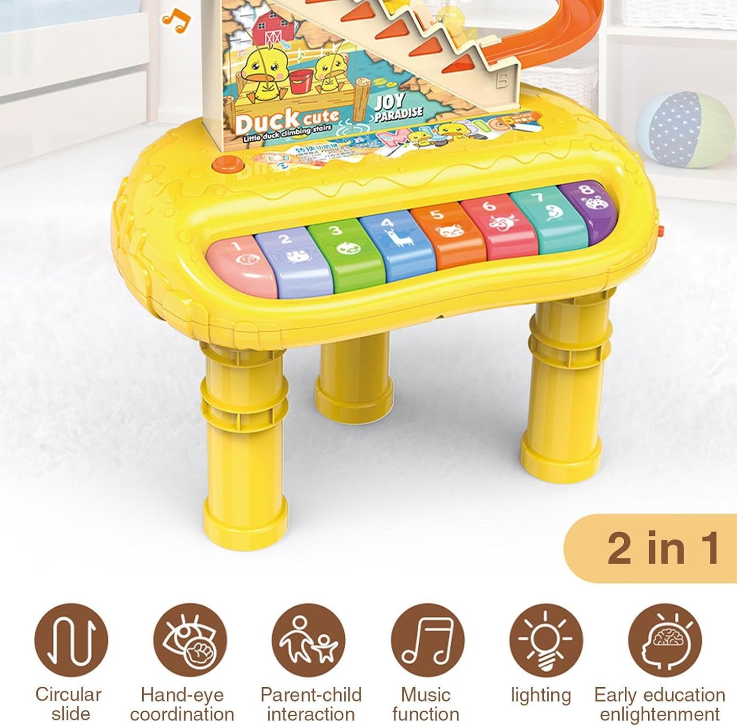 2-in-1 Multifunction Piano Set & Duck Racing Track