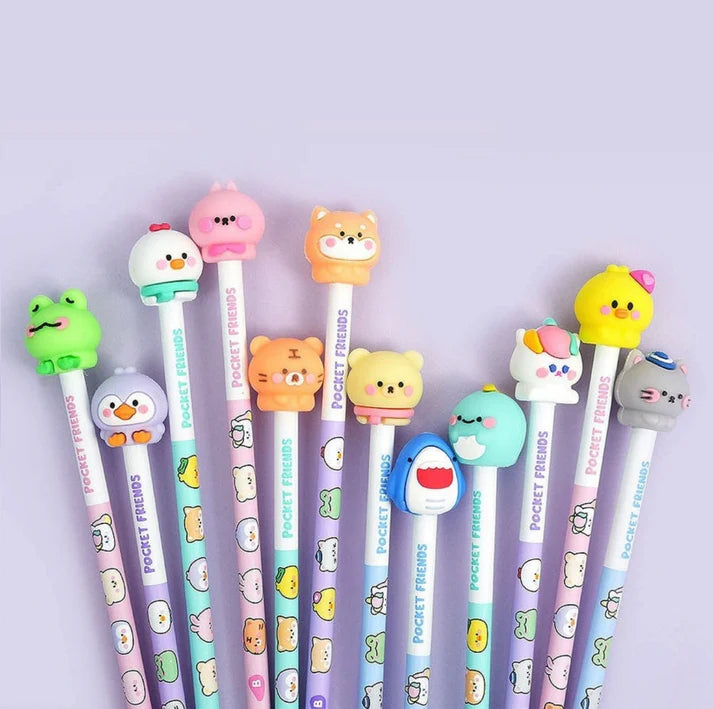 Kawaii Baby Animal Design Toppers with Pencil - Set of 6