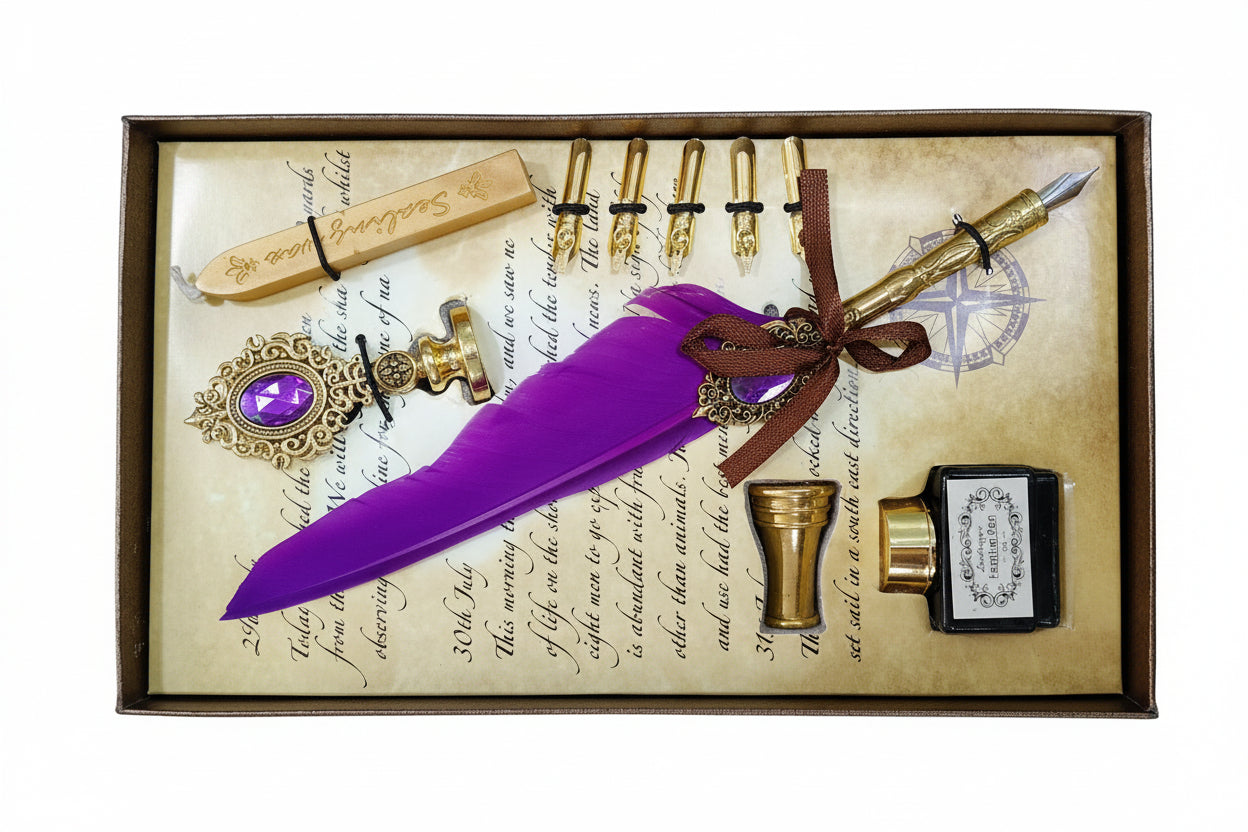 Vintage Calligraphy Quill Pen Wax Seal Stamp Set