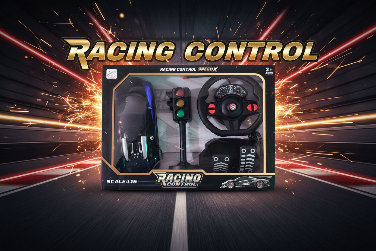 1:16 Scale Racing Control SpeedX RC Car Set — Steering Wheel Controller with Traffic Light & Pedals (Ages 3+)