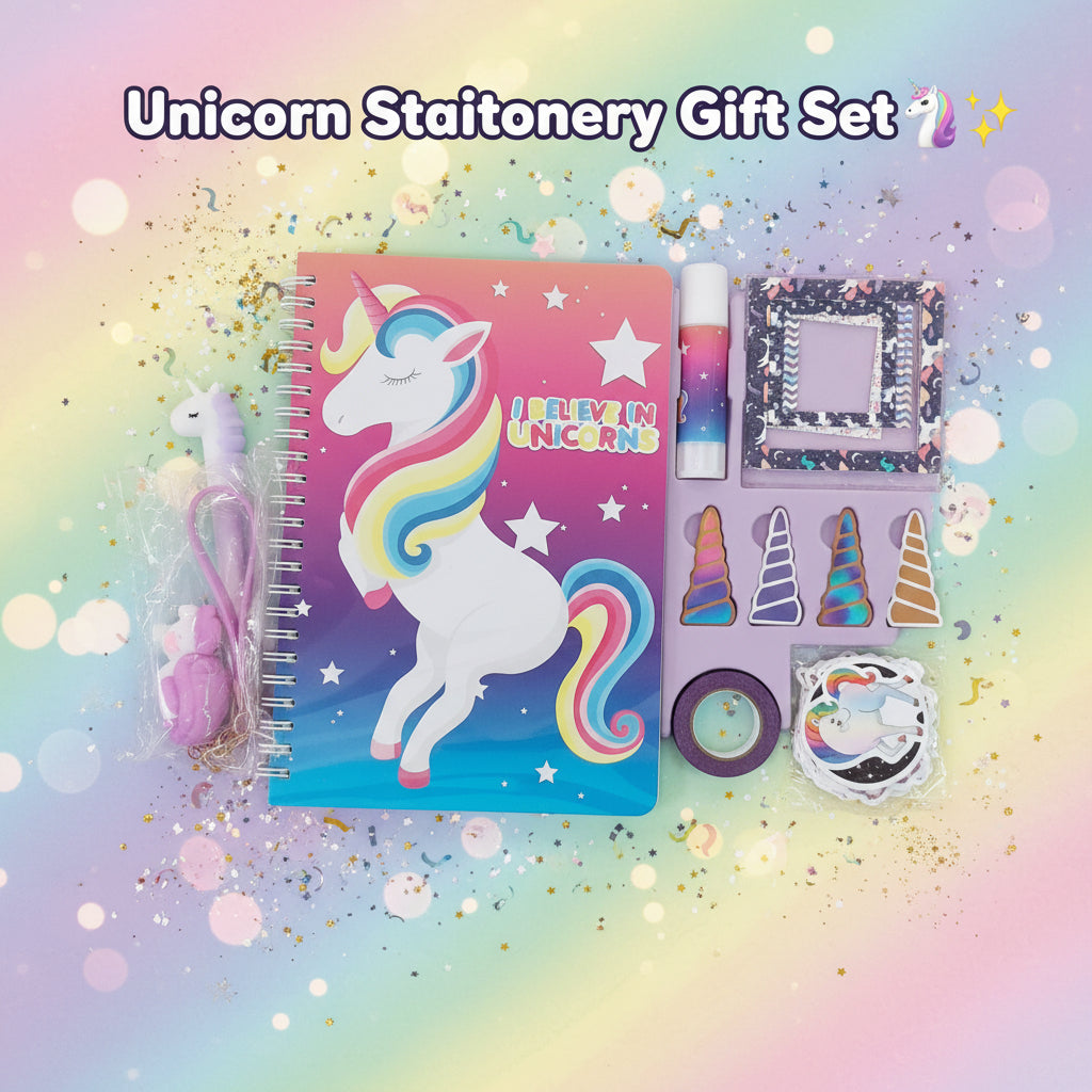 DIY Unicorn Journal Gift Set – Notebook, Stickers, Keychain & Accessories for Kids