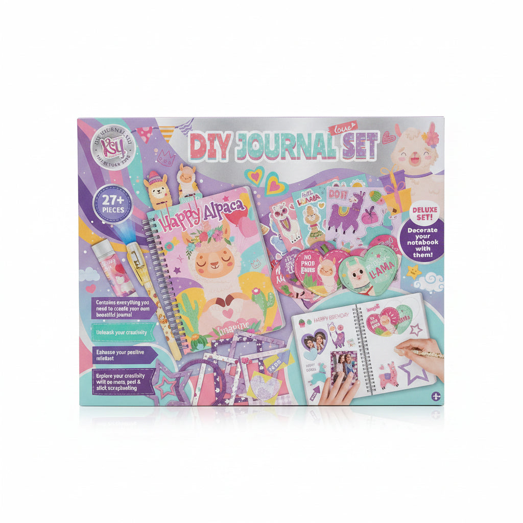 Happy Alpaca DIY Journal Set – 27+ Piece Deluxe Scrapbooking Kit for Kids