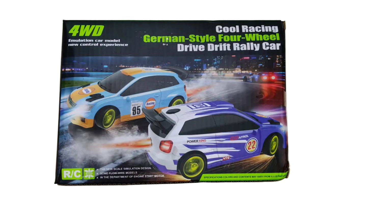 4WD RC Drift Rally Car – German-Style Racing Remote Control Car with Extra Wheels & Cones