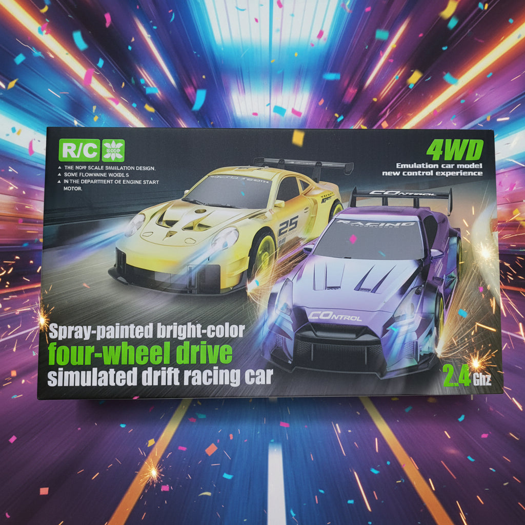 2.4GHz 4WD Remote Control Drift Racing Car – High-Speed RC Sports Car with LED Lights & USB Rechargeable Battery