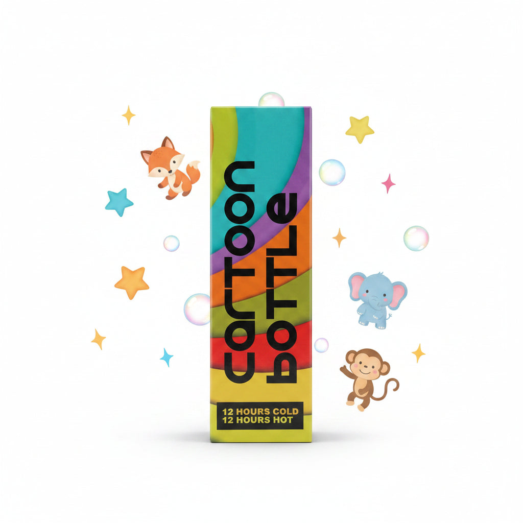 800ml Cartoon Bottle Insulated Steel Water Bottle – 12 Hours Hot/Cold with Carry Handle (Multiple Designs)