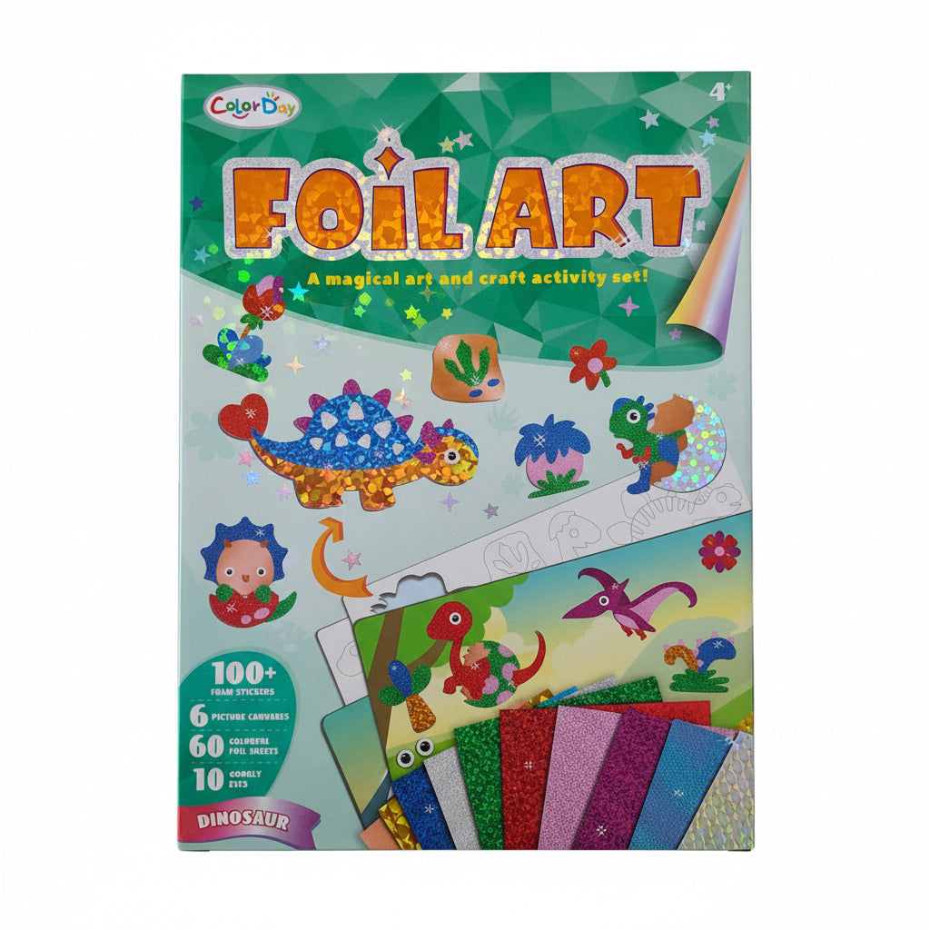 ColorDay Foil Art Dinosaur Craft Kit – DIY Glitter Foil Art & Sticker Activity Set for Kids (100+ Foam Stickers)