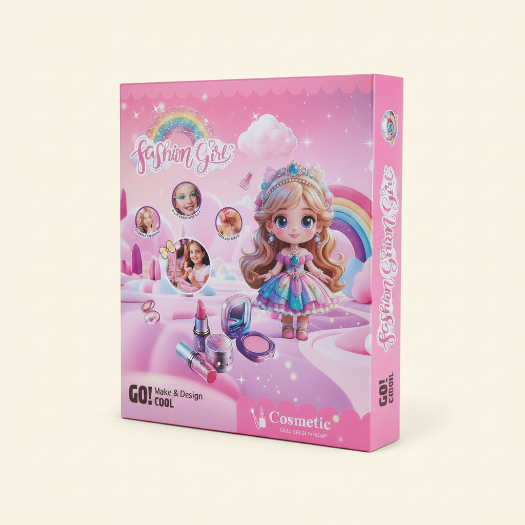 Fashion Girl Cosmetic Makeup Pretend Play Set — Girls Beauty Kit with Mirror, Eyeshadow & Nail Polish (Ages 3+)