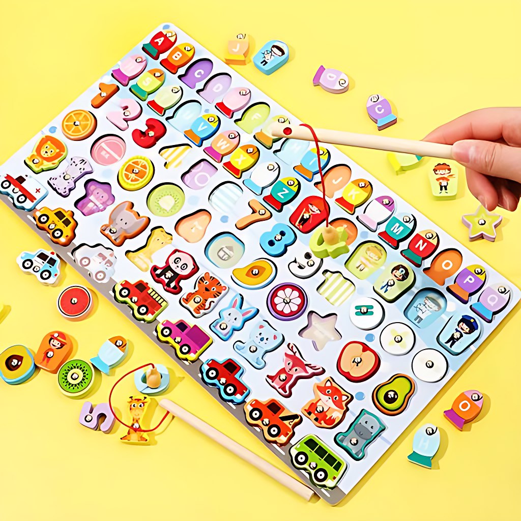6 in 1 Wooden Board Fishing Game