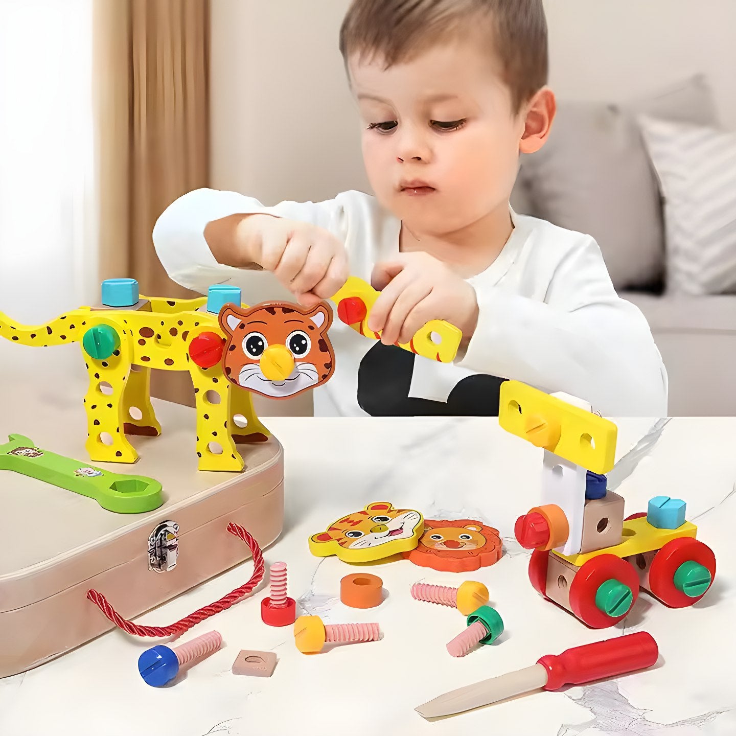 Wooden Animal Assemble Tool Box