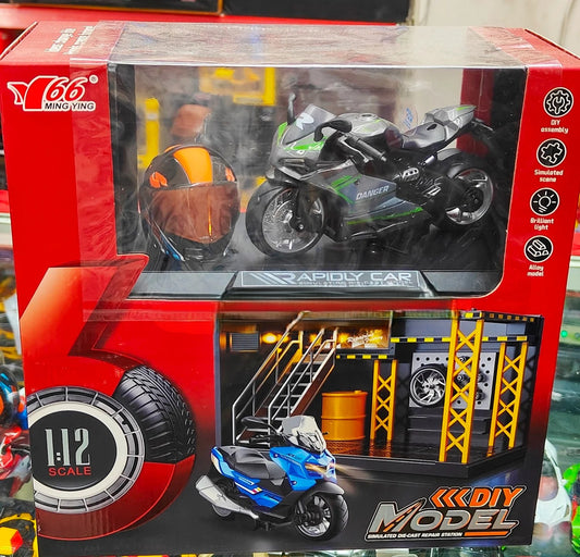 Bike With Garage & Helmet Figurine