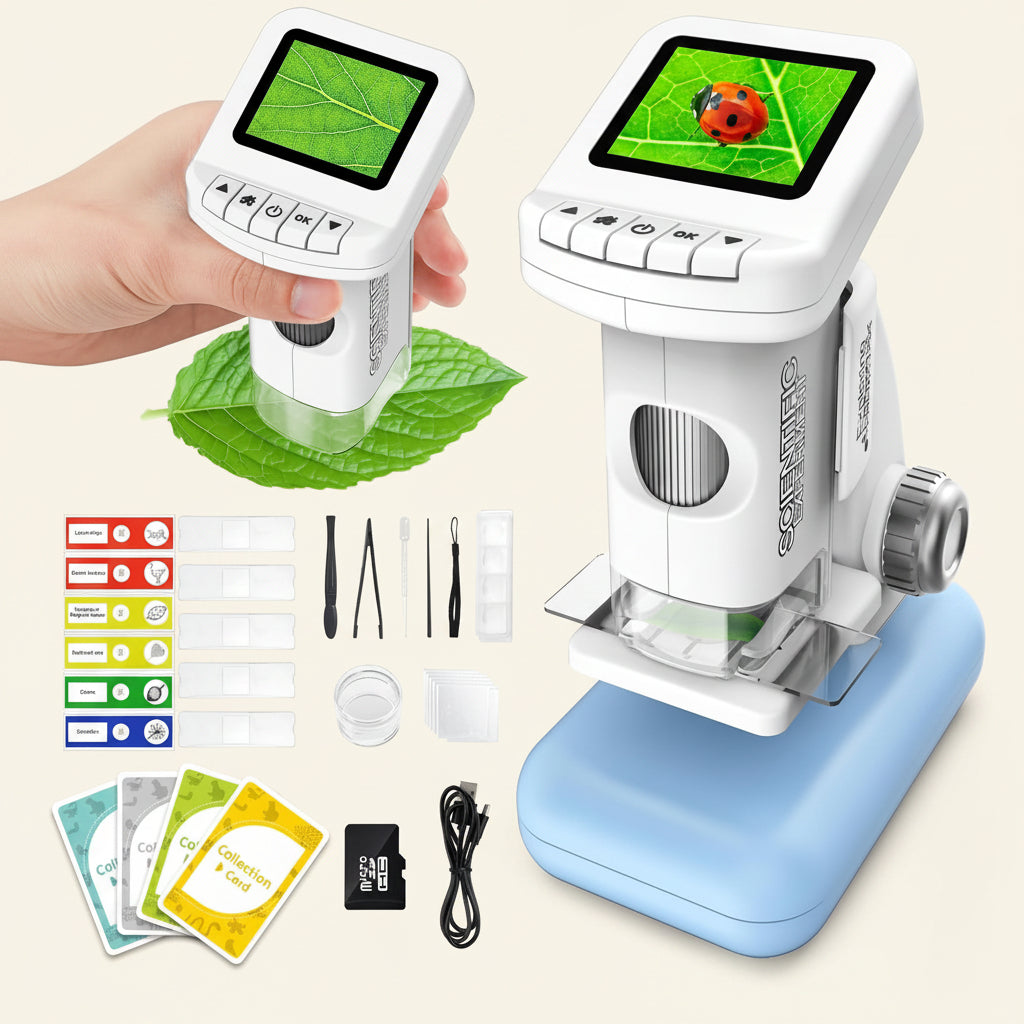 Kids' LCD Digital Scientific Microscope Kit — 120X-1200X Magnification, Portable & Rechargeable