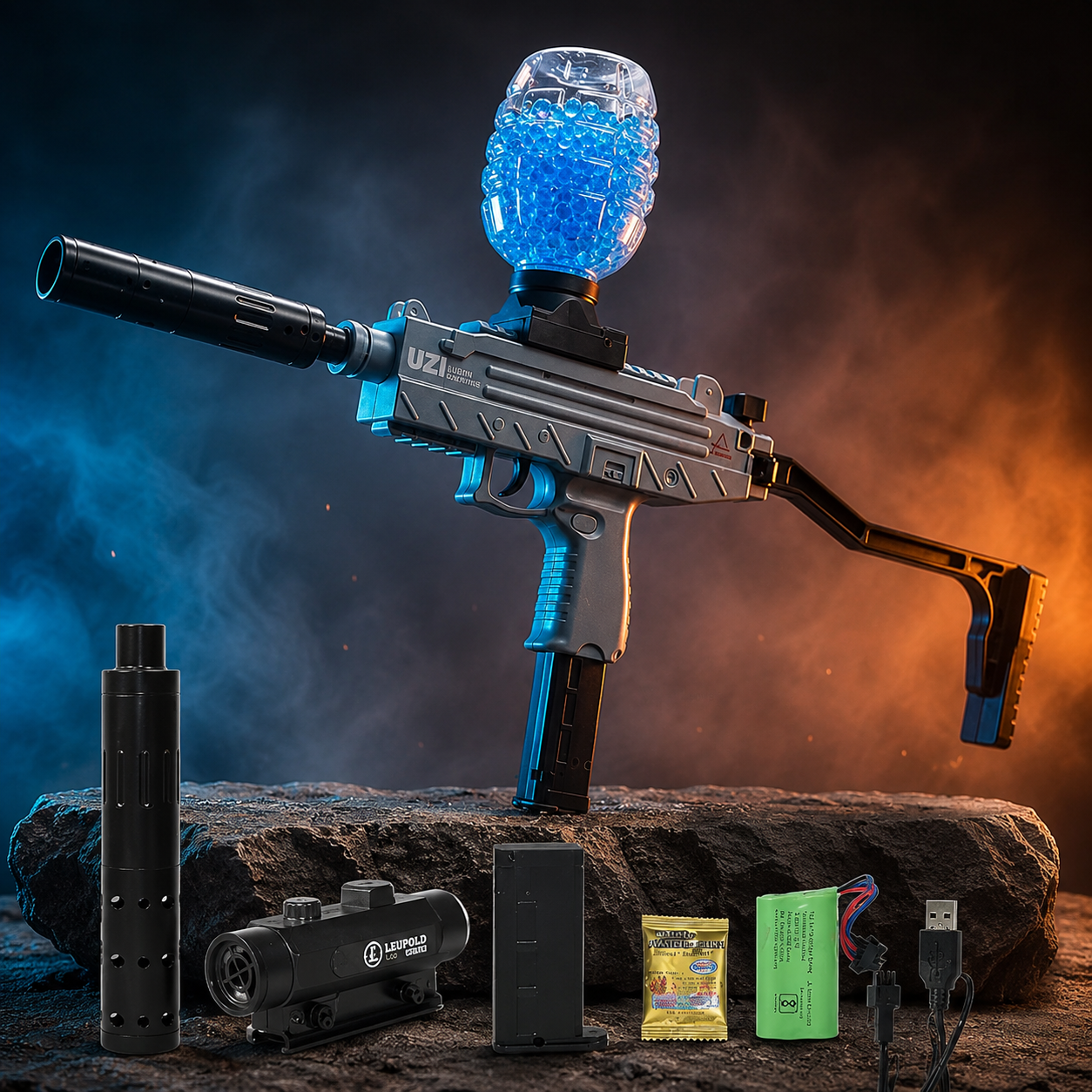 Electric Uzi Automatic Gel Ball Blaster Toy Gun Rapid-Fire Fun for Outdoor Play! 🔫💥