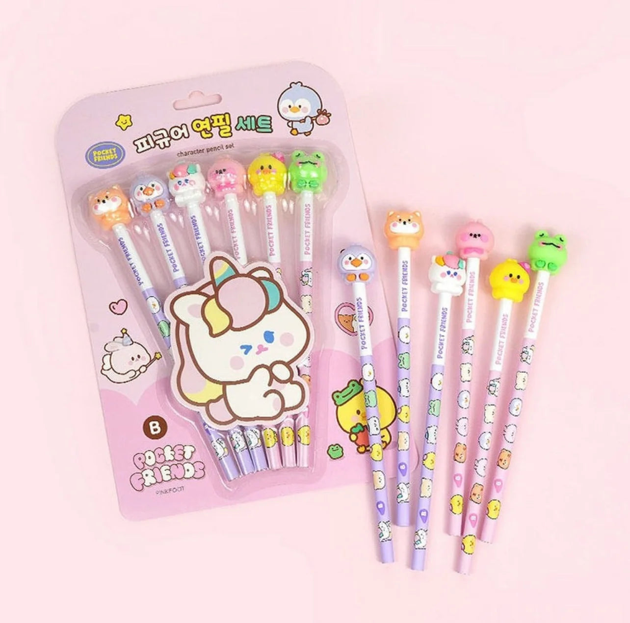 Kawaii Baby Animal Design Toppers with Pencil - Set of 6