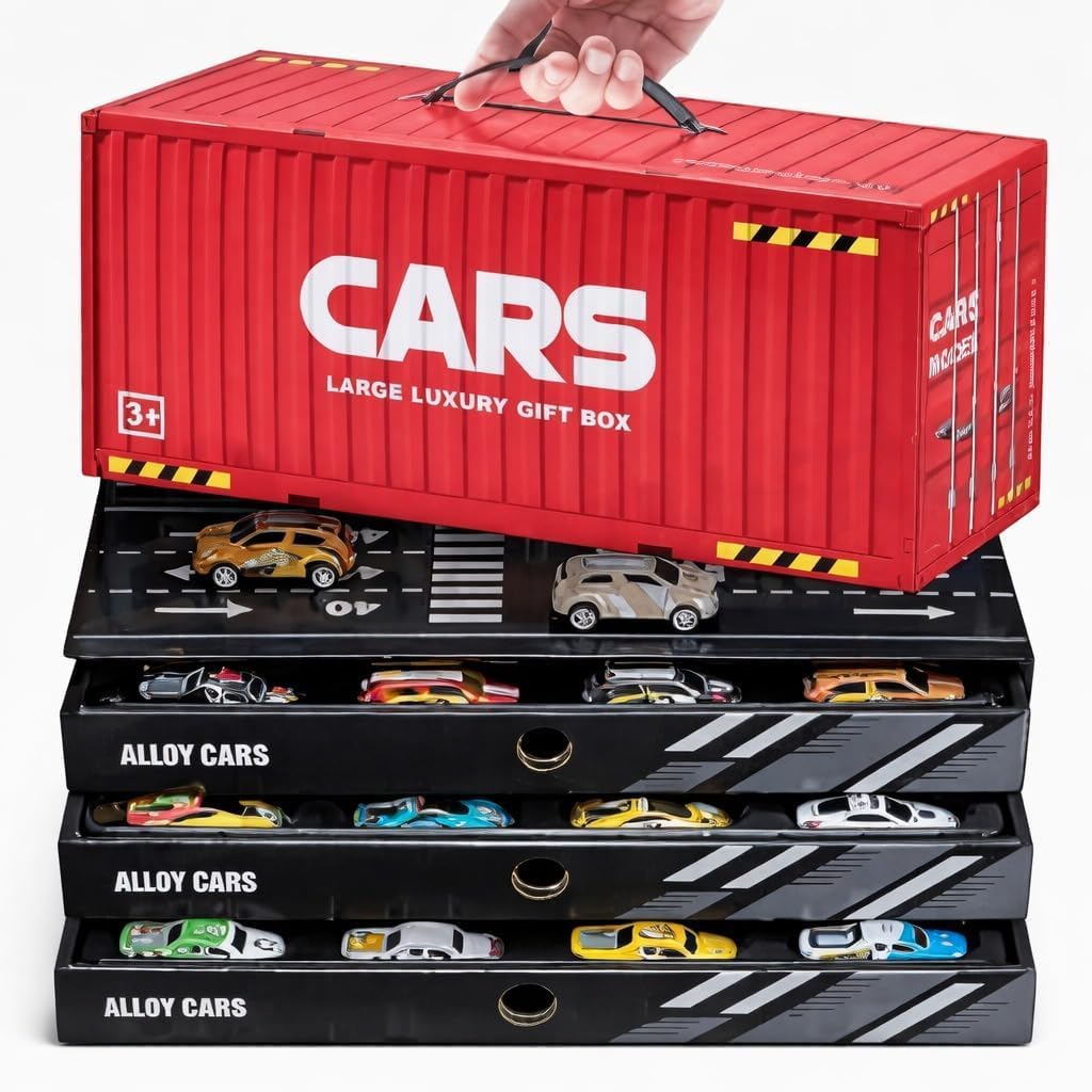 48pc Car Container Pull Back Toy Car Collection (48 Pieces) – Compact Storage Box, Perfect Travel Gift for Kids