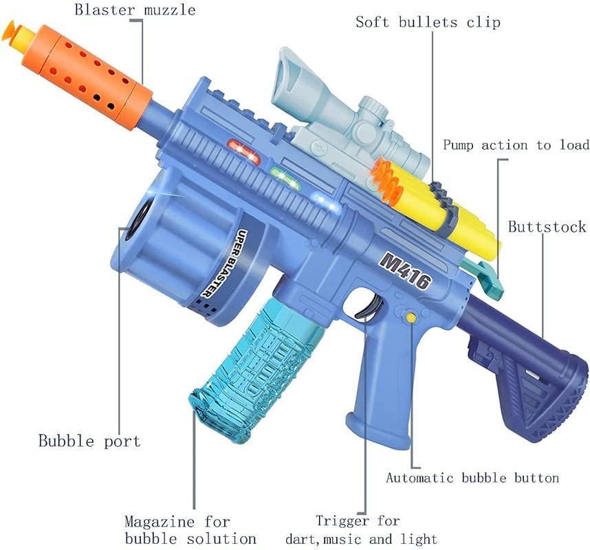 M416 3-in-1 Soft Bullet Toy Gun for Kids – Bubble Maker, Soft Bomb Launcher & 8 Foam Bullets | Fun Blaster Toy