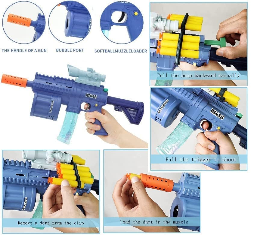 M416 3-in-1 Soft Bullet Toy Gun for Kids – Bubble Maker, Soft Bomb Launcher & 8 Foam Bullets | Fun Blaster Toy