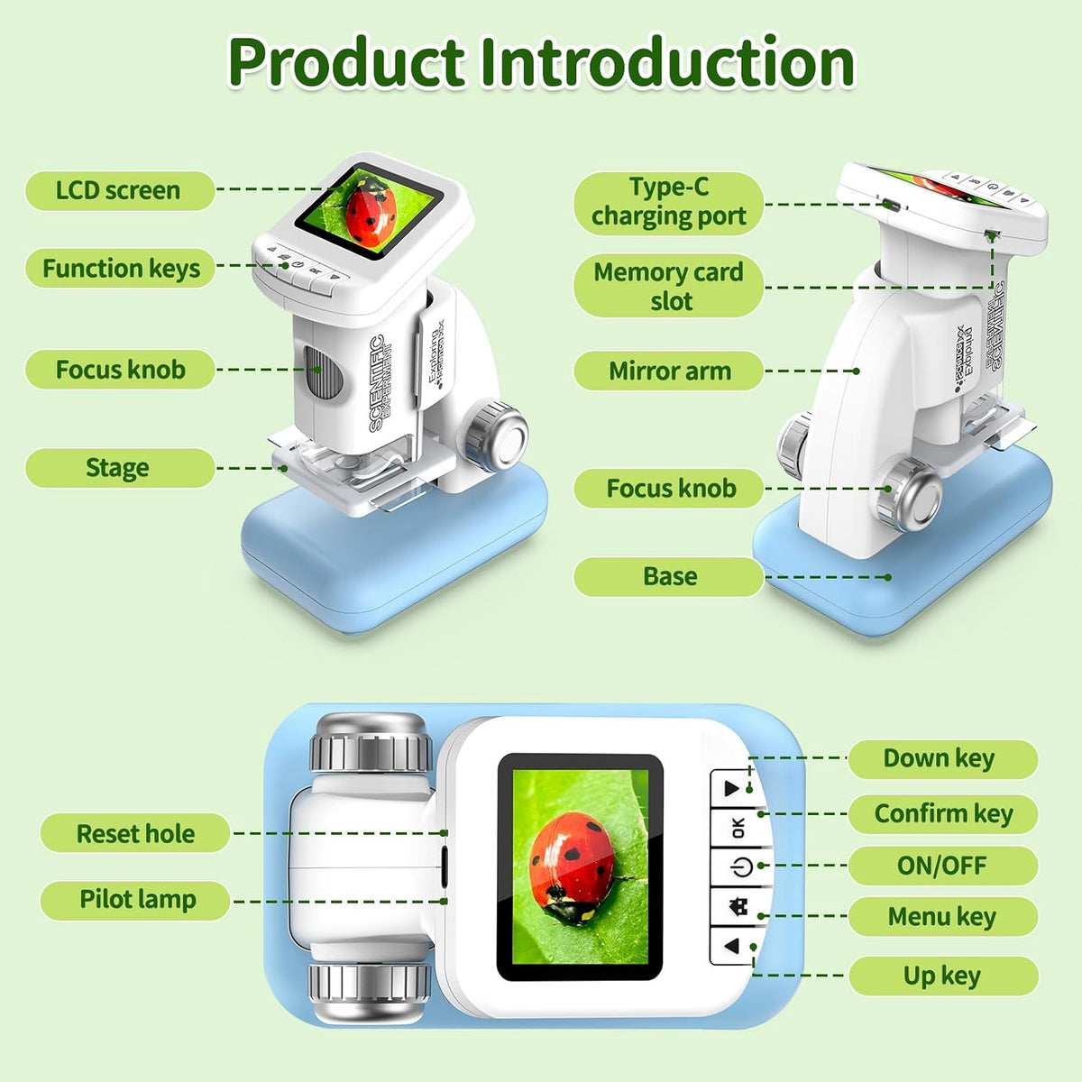 Kids' LCD Digital Scientific Microscope Kit — 120X-1200X Magnification, Portable & Rechargeable
