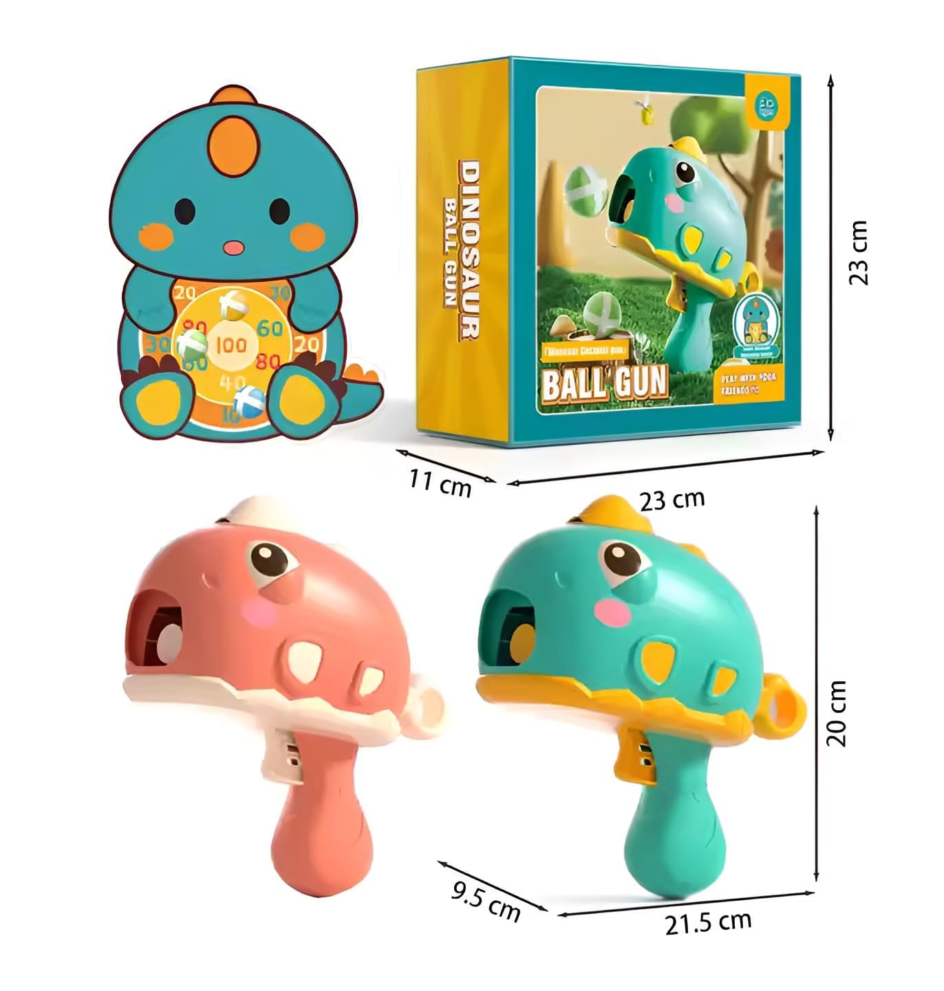 Kids Dinosaur Ball Gun Shooter Set – Sticky Ball & Foam Dart Target Practice Toy