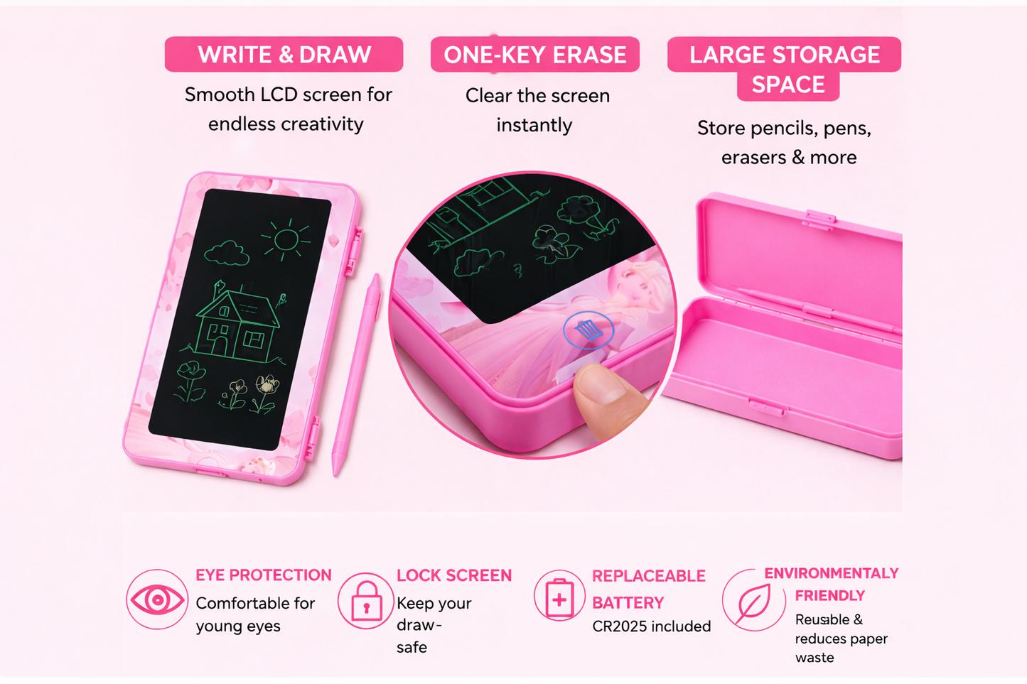 LCD Drawing Pen Case – Stationery Box with Writing Pad