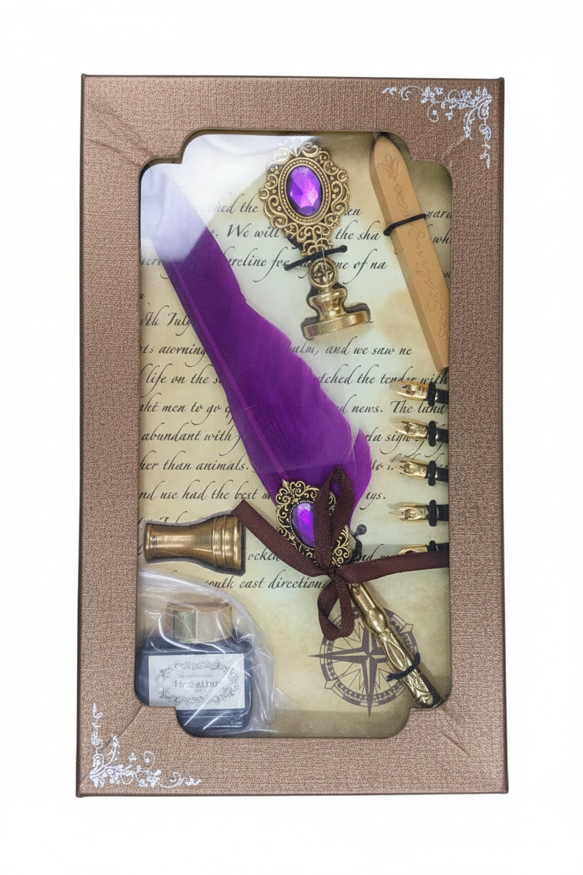 Vintage Calligraphy Quill Pen Wax Seal Stamp Set