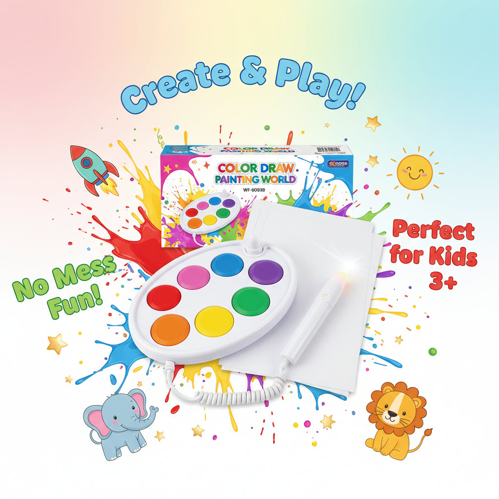 Color Draw Magical Paint Brush Set – 6 Color Light-Up No-Mess Painting Kit with Stamp