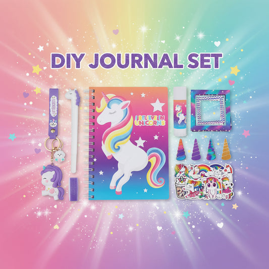 DIY Unicorn Journal Gift Set – Notebook, Stickers, Keychain & Accessories for Kids