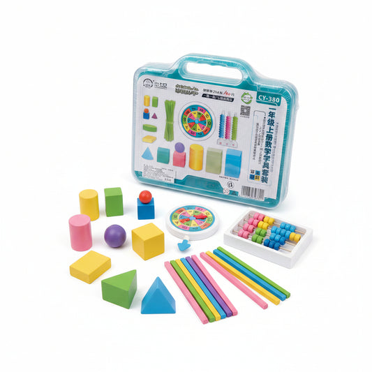 Little Carney Grade 1 Math Learning Kit – 3D Shapes, Abacus & Counting Set with Carry Case