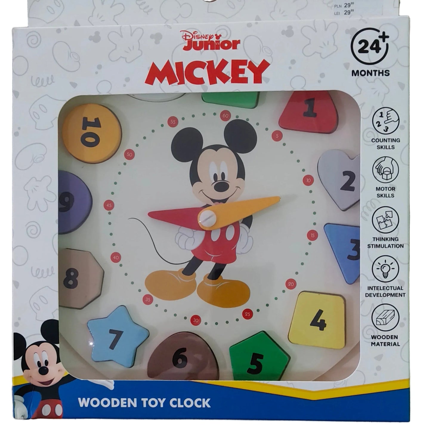 Disney Mickey Mouse Wooden Toy Clock – Shape Sorting Learning Clock for Toddlers