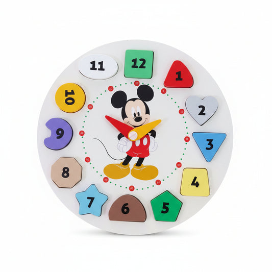 Disney Mickey Mouse Wooden Toy Clock – Shape Sorting Learning Clock for Toddlers