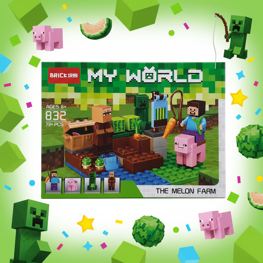 Minecraft-Inspired Melon Farm Building Blocks Set – 73+ Pieces Creative Construction Toy