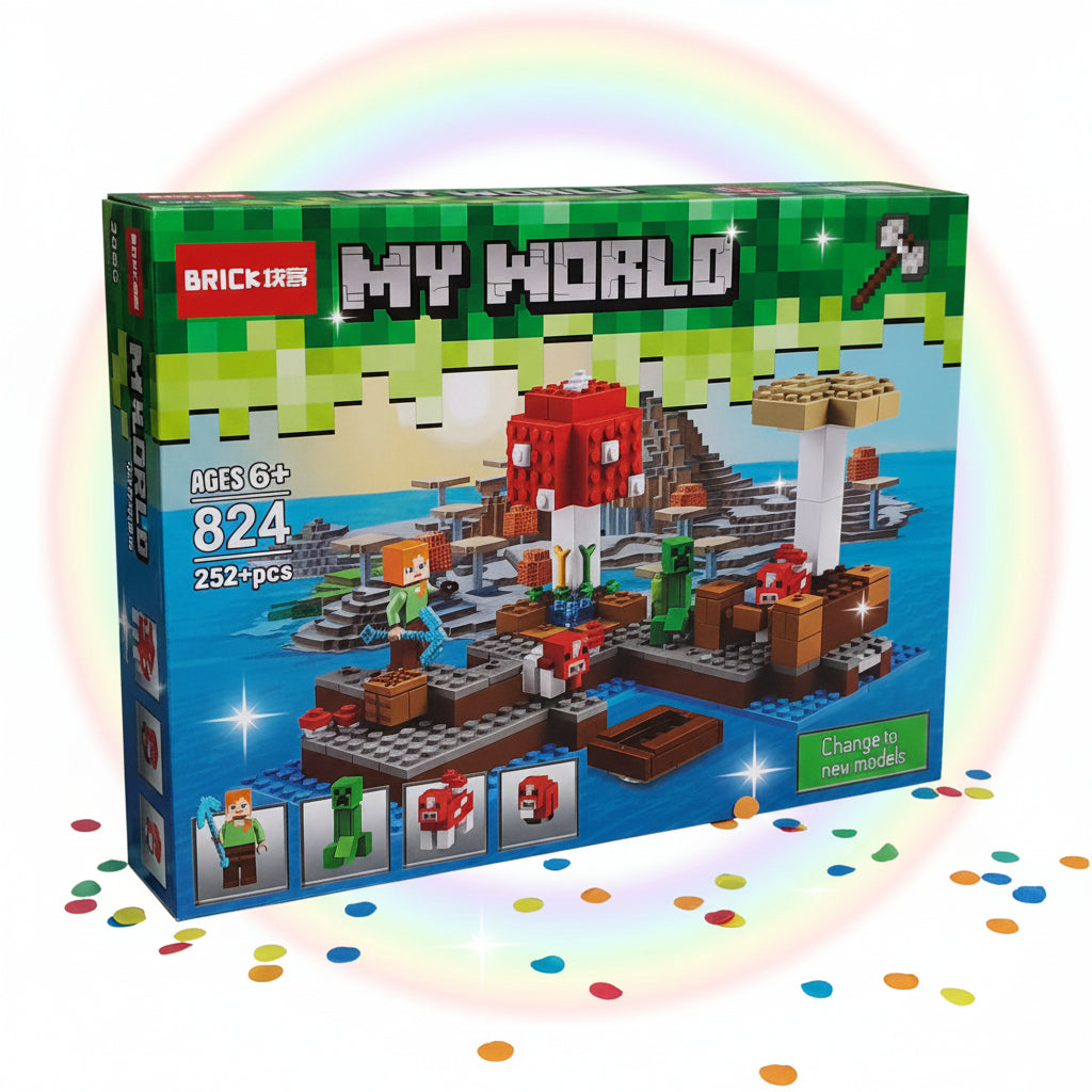 My World Mushroom Island Building Block Set (252+ Pieces) – Minecraft-Inspired Construction Toy