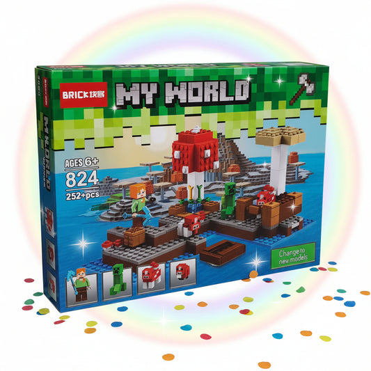 My World Mushroom Island Building Block Set (252+ Pieces) – Minecraft-Inspired Construction Toy