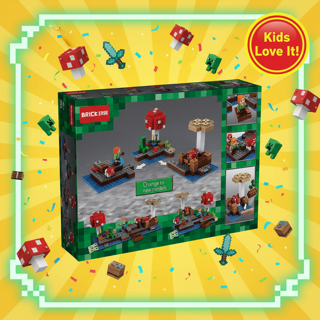 My World Mushroom Island Building Block Set (252+ Pieces) – Minecraft-Inspired Construction Toy