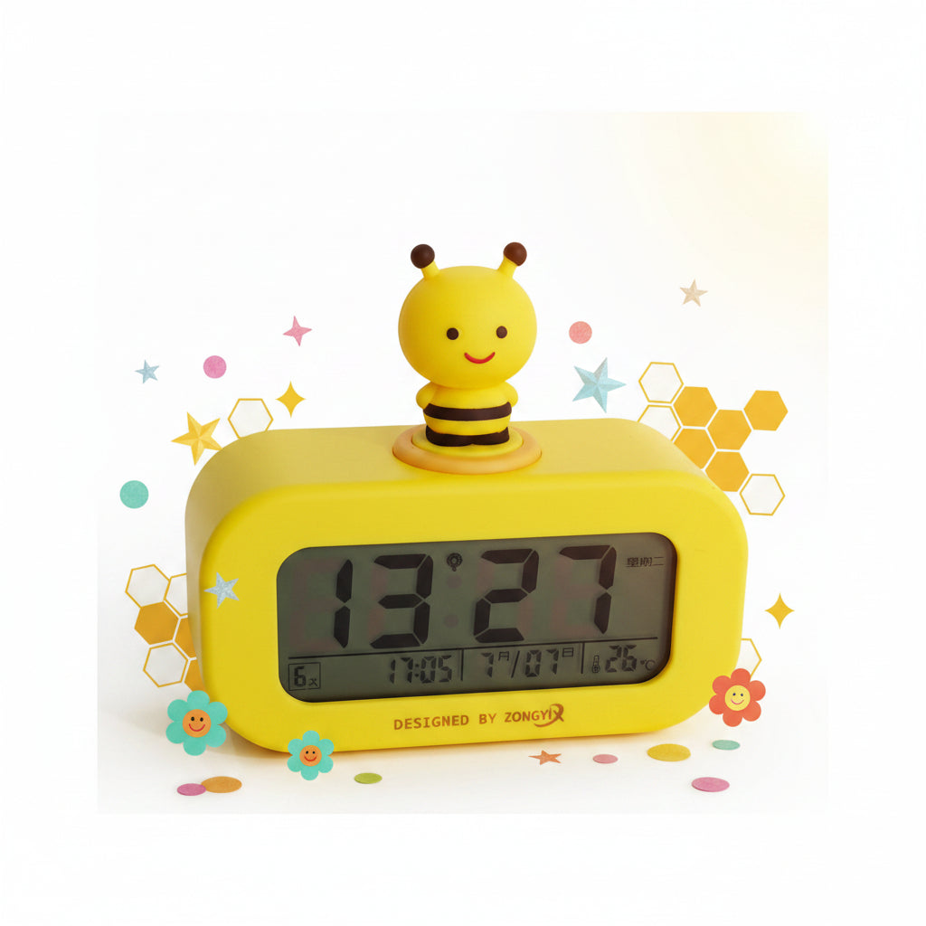 Cute Bee LCD Digital Alarm Clock – Kids Bedside Clock with Night Light
