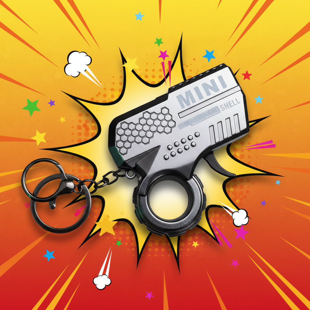 Mini Shell Throwing Gun Spark Keychain – Novelty Toy Keychain (Multiple Colors)