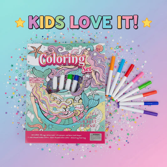Mermaid Coloring Set – Marker Coloring Book with Sticker Sheet for Kids