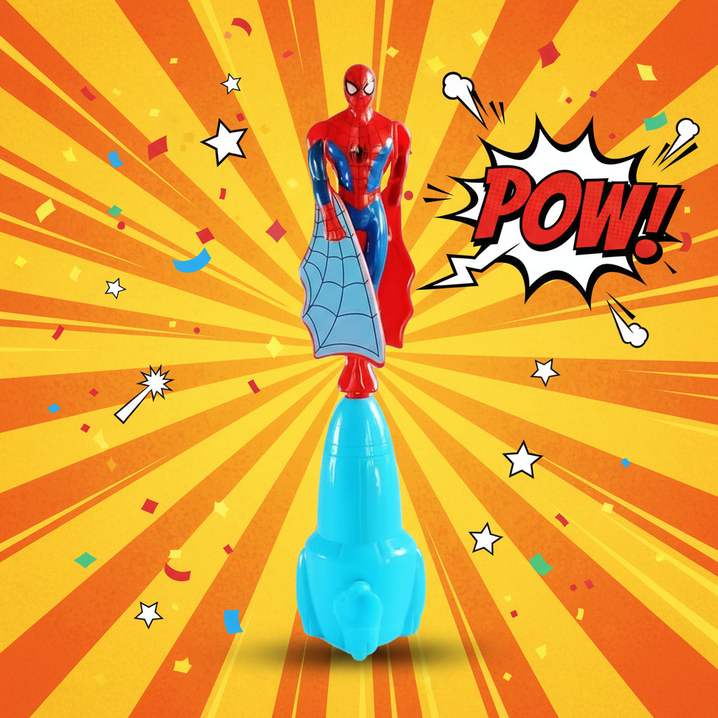 Flying Spiderman Action Toy, Hand-Press Launcher, Plastic, No Batteries Required, Kids Indoor Play