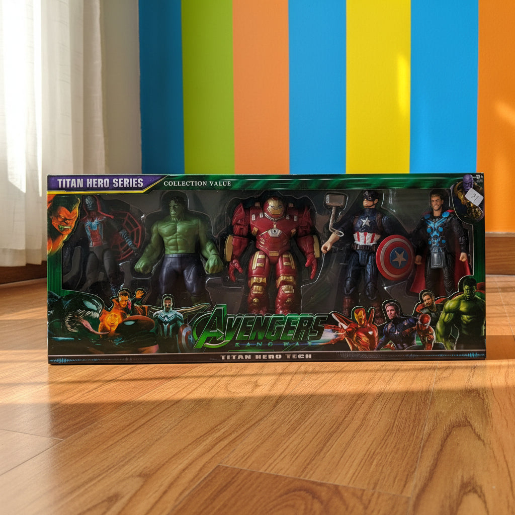 5-in-1 Superhero Action Figure Set with Light-Up Feature (Titan Hero Series style)
