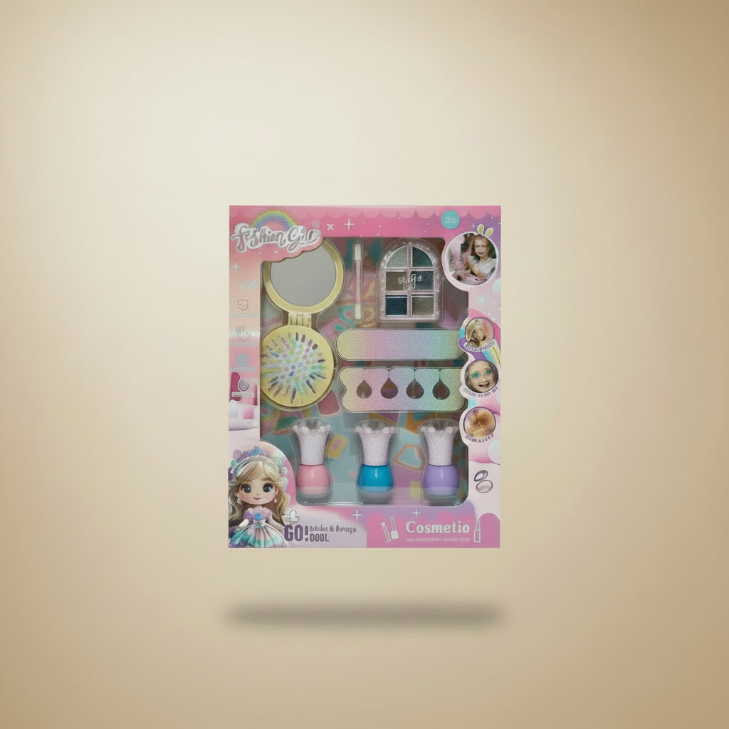 Fashion Girl Cosmetic Makeup Pretend Play Set — Girls Beauty Kit with Mirror, Eyeshadow & Nail Polish (Ages 3+)