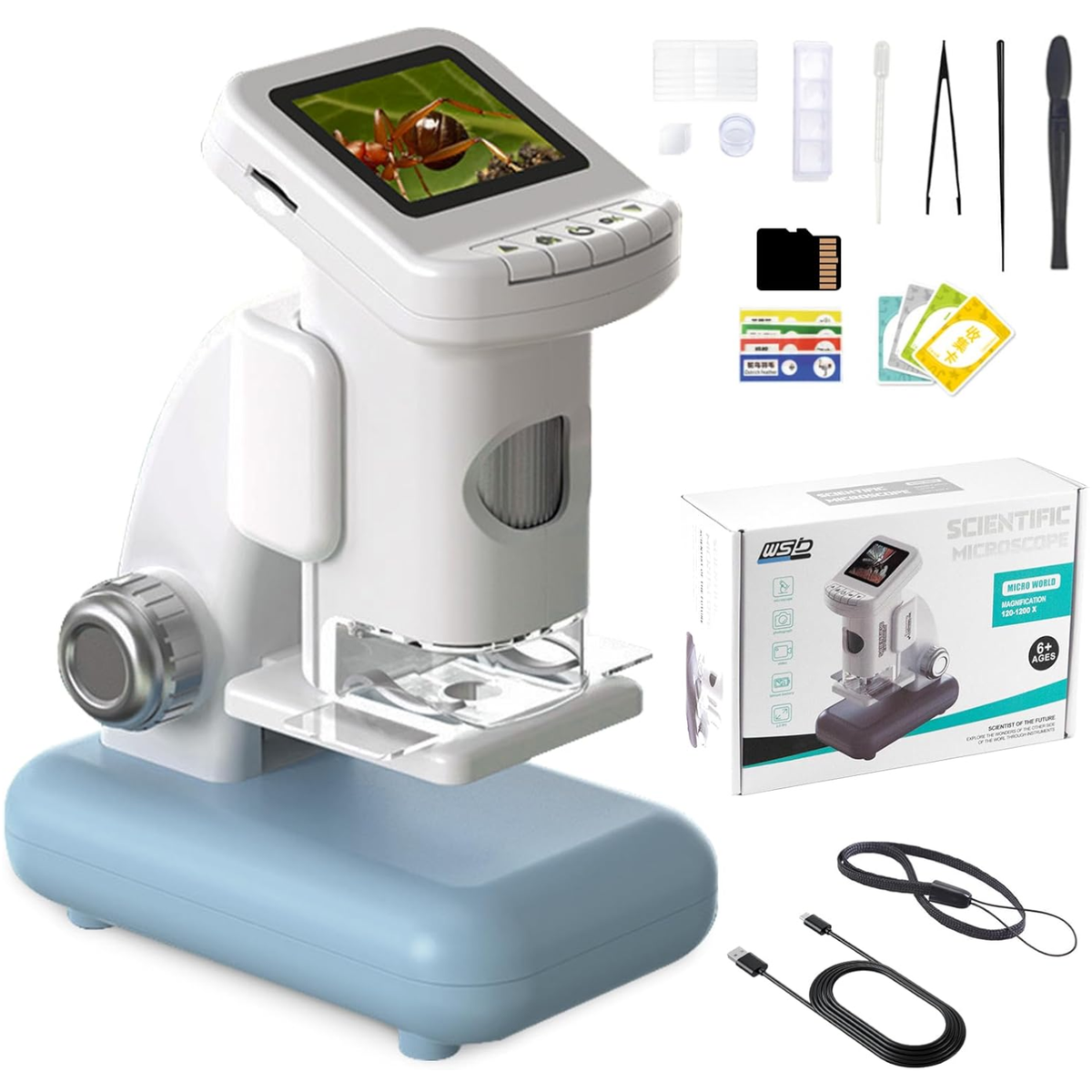 Kids' LCD Digital Scientific Microscope Kit — 120X-1200X Magnification, Portable & Rechargeable