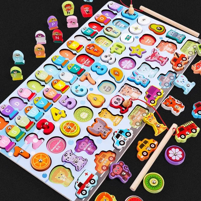 6 in 1 Wooden Board Fishing Game