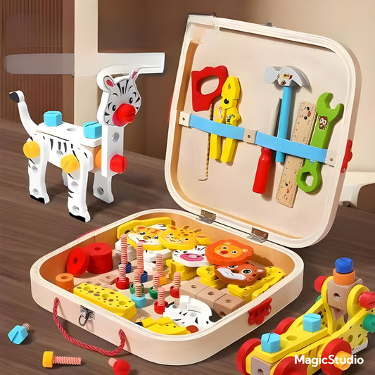 Wooden Animal Assemble Tool Box