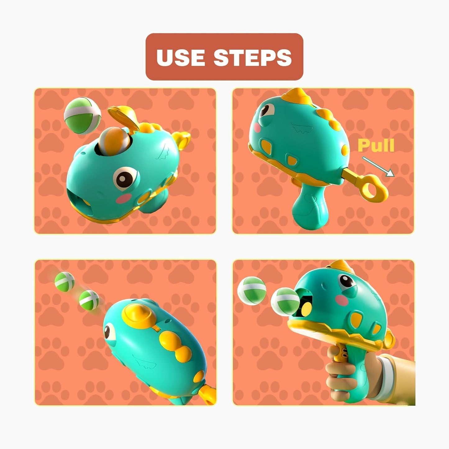 Kids Dinosaur Ball Gun Shooter Set – Sticky Ball & Foam Dart Target Practice Toy