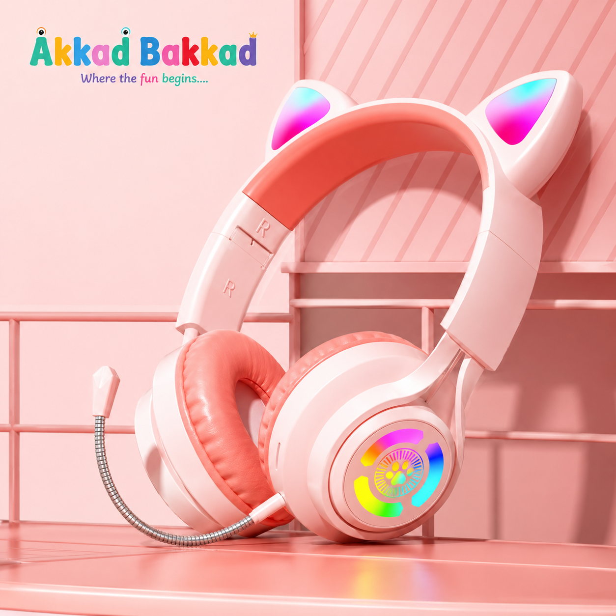 H&S S3 Cute Cat Ear Wireless Headset – Bluetooth 5.3 RGB LED Kids Gaming & Music Headphones with HD Microphone