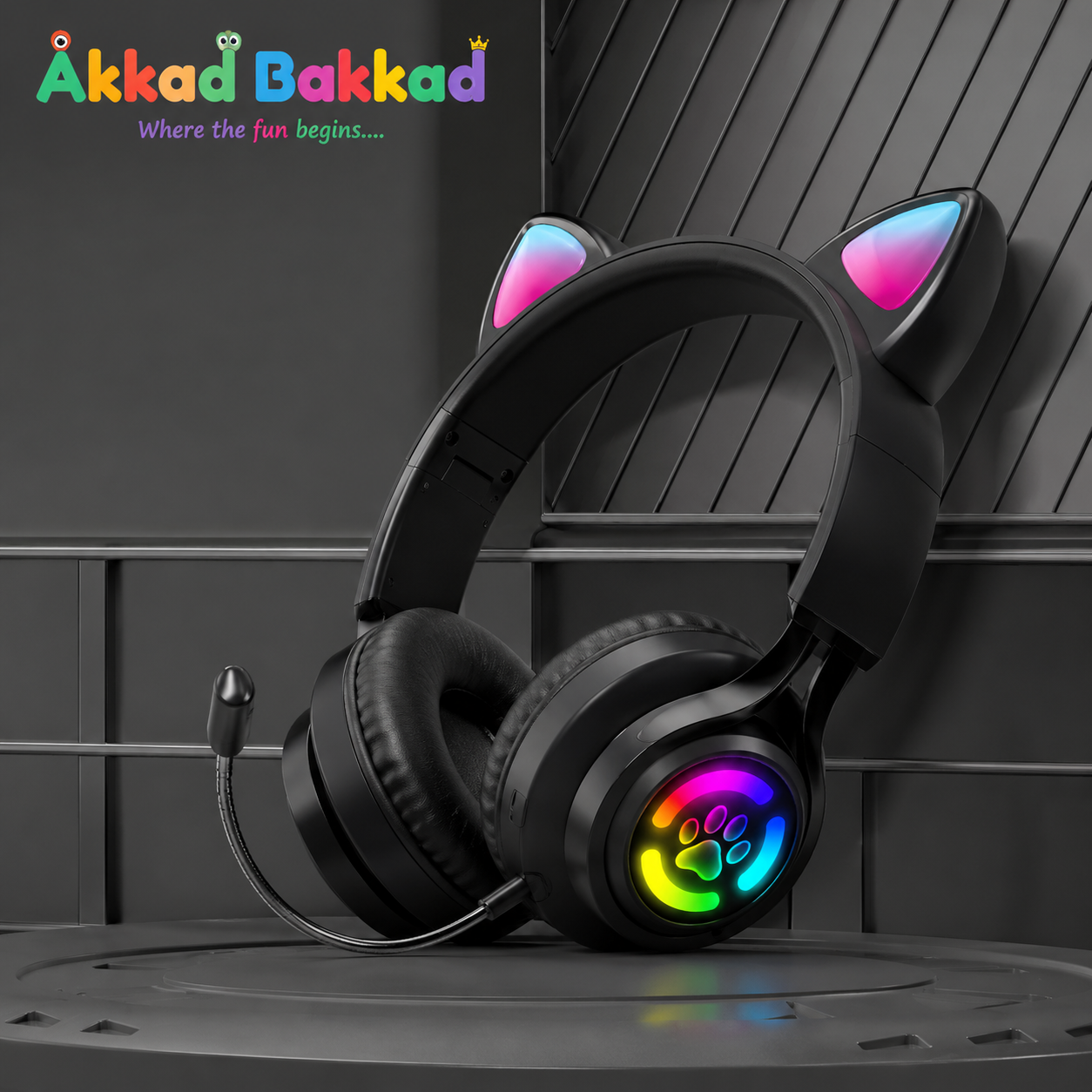 H&S S3 Cute Cat Ear Wireless Headset – Bluetooth 5.3 RGB LED Kids Gaming & Music Headphones with HD Microphone