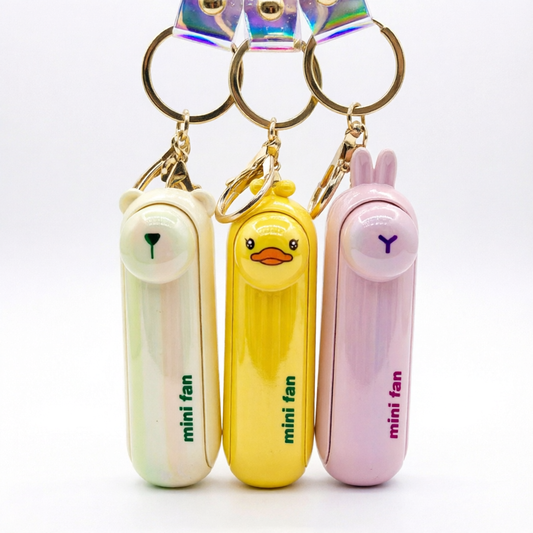 Mini Keychain Fan – Portable 3-Speed Cooling Fan with Cute Animal Design